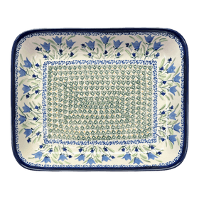 Polish Pottery Baker, Rectangular, 10.5" x 13" in "Blue Tulips" by Zaklady | Y372A-ART160 Additional Image at PolishPotteryOutlet.com