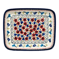 A picture of a Polish Pottery Zaklady 10.5" x 13" Rectangular Baker (Circling Bluebirds) | Y372A-ART214 as shown at PolishPotteryOutlet.com/products/9-x-11-rectangular-baker-circling-bluebirds-y372a-art214