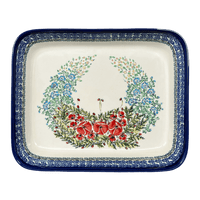 A picture of a Polish Pottery Zaklady 10.5" x 13" Rectangular Baker (Floral Crescent) | Y372A-ART237 as shown at PolishPotteryOutlet.com/products/9-x-11-rectangular-baker-fields-of-flowers-y372a-art237