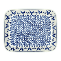 A picture of a Polish Pottery Zaklady 10.5" x 13" Rectangular Baker (Rooster Blues) | Y372A-D1149 as shown at PolishPotteryOutlet.com/products/10-5-x-13-rectangular-baker-rooster-blues-y372a-d1149