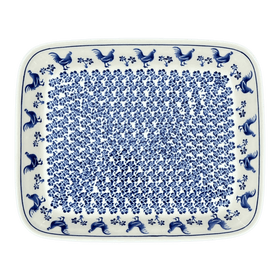 Polish Pottery Zaklady 10.5" x 13" Rectangular Baker (Rooster Blues) | Y372A-D1149 Additional Image at PolishPotteryOutlet.com