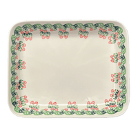 A picture of a Polish Pottery Zaklady 10.5" x 13" Rectangular Baker (Raspberry Delight) | Y372A-D1170 as shown at PolishPotteryOutlet.com/products/9-x-11-rectangular-baker-raspberry-delight-y372a-d1170