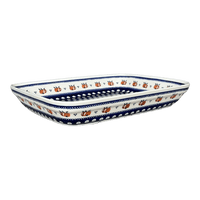 A picture of a Polish Pottery Zaklady 10.5" x 13" Rectangular Baker (Persimmon Dot) | Y372A-D479 as shown at PolishPotteryOutlet.com/products/9-x-11-rectangular-baker-persimmon-dot-y372a-d479