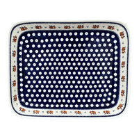 A picture of a Polish Pottery Zaklady 10.5" x 13" Rectangular Baker (Persimmon Dot) | Y372A-D479 as shown at PolishPotteryOutlet.com/products/9-x-11-rectangular-baker-persimmon-dot-y372a-d479
