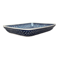 A picture of a Polish Pottery Zaklady 10.5" x 13" Rectangular Baker (Mosaic Blues) | Y372A-D910 as shown at PolishPotteryOutlet.com/products/9-x-11-rectangular-baker-mosaic-blues-y372a-d910