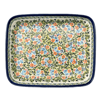 A picture of a Polish Pottery Zaklady 10.5" x 13" Rectangular Baker (Floral Swallows) | Y372A-DU182 as shown at PolishPotteryOutlet.com/products/9-x-11-rectangular-baker-du182-y372a-du182
