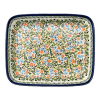 A picture of a Polish Pottery Baker, Rectangular, 10.5" x 13" in "Floral Swallows" by Zaklady | Y372A-DU182 as shown at PolishPotteryOutlet.com/products/9-x-11-rectangular-baker-du182-y372a-du182