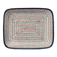 A picture of a Polish Pottery Zaklady 10.5" x 13" Rectangular Baker (Beaded Turquoise) | Y372A-DU203 as shown at PolishPotteryOutlet.com/products/9-x-11-rectangular-baker-beaded-turquoise-y372a-du203