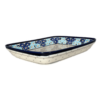 A picture of a Polish Pottery Baker, Rectangular, 10.5" x 13" in "Garden Party Blues" by Zaklady | Y372A-DU50 as shown at PolishPotteryOutlet.com/products/9-x-11-rectangular-baker-garden-party-blues-y372a-du50