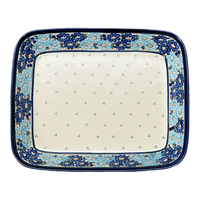 A picture of a Polish Pottery Zaklady 10.5" x 13" Rectangular Baker (Garden Party Blues) | Y372A-DU50 as shown at PolishPotteryOutlet.com/products/9-x-11-rectangular-baker-garden-party-blues-y372a-du50