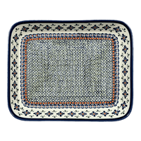 A picture of a Polish Pottery Zaklady 10.5" x 13" Rectangular Baker (Emerald Mosaic) | Y372A-DU60 as shown at PolishPotteryOutlet.com/products/9-x-11-rectangular-baker-emerald-mosaic-y372a-du60