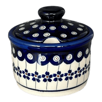 A picture of a Polish Pottery Zaklady 4" Sugar Bowl (Petite Floral Peacock) | Y698-A166A as shown at PolishPotteryOutlet.com/products/4-sugar-bowl-floral-peacock-y698-a166a