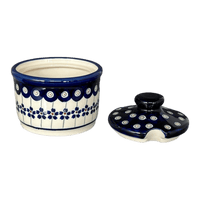 A picture of a Polish Pottery Zaklady 4" Sugar Bowl (Petite Floral Peacock) | Y698-A166A as shown at PolishPotteryOutlet.com/products/4-sugar-bowl-floral-peacock-y698-a166a