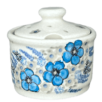 A picture of a Polish Pottery Zaklady 4" Sugar Bowl (Something Blue) | Y698-ART374 as shown at PolishPotteryOutlet.com/products/4-sugar-bowl-something-blue-y698-art374