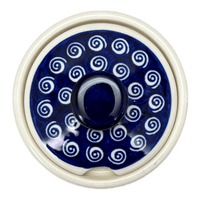 A picture of a Polish Pottery Zaklady 4" Sugar Bowl (Swirling Hearts) | Y698-D467 as shown at PolishPotteryOutlet.com/products/4-sugar-bowl-swirling-hearts-y698-d467