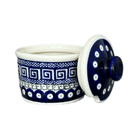 A picture of a Polish Pottery Zaklady 4" Sugar Bowl (Grecian Dot) | Y698-D923 as shown at PolishPotteryOutlet.com/products/4-sugar-bowl-grecian-dot-y698-d923
