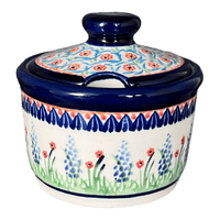 A picture of a Polish Pottery Zaklady 4" Sugar Bowl (Lilac Garden) | Y698-DU155 as shown at PolishPotteryOutlet.com/products/sugar-bowl-du155-y698-du155