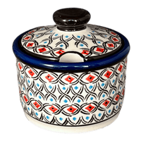 A picture of a Polish Pottery Zaklady 4" Sugar Bowl (Beaded Turquoise) | Y698-DU203 as shown at PolishPotteryOutlet.com/products/sugar-bowl-beaded-turquoise-y698-du203