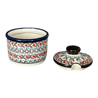 A picture of a Polish Pottery Zaklady 4" Sugar Bowl (Beaded Turquoise) | Y698-DU203 as shown at PolishPotteryOutlet.com/products/sugar-bowl-beaded-turquoise-y698-du203