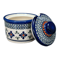 A picture of a Polish Pottery 4" Sugar Bowl (Emerald Mosaic) | Y698-DU60 as shown at PolishPotteryOutlet.com/products/4-sugar-bowl-emerald-mosaic-y698-du60