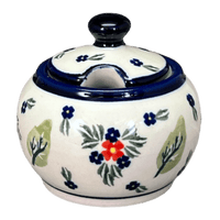 A picture of a Polish Pottery Small Bubble Sugar Bowl (Mountain Flower) | Y729-A1109A as shown at PolishPotteryOutlet.com/products/small-bubble-sugar-bowl-mistletoe-y729-a1109a