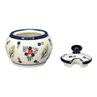 A picture of a Polish Pottery Bowl, Round, Bubble, Sugar Bowl, Small, 3.5" in "Mountain Flower" by Zaklady | Y729-A1109A as shown at PolishPotteryOutlet.com/products/small-bubble-sugar-bowl-mistletoe-y729-a1109a