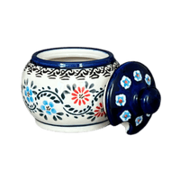 A picture of a Polish Pottery Zaklady Small Bubble Sugar Bowl (Climbing Aster) | Y729-A1145A as shown at PolishPotteryOutlet.com/products/small-bubble-sugar-bowl-climbing-aster-y729-a1145a