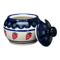 A picture of a Polish Pottery Zaklady Small Bubble Sugar Bowl (Strawberry Dot) | Y729-A310A as shown at PolishPotteryOutlet.com/products/small-bubble-sugar-bowl-strawberry-dot-y729-a310a