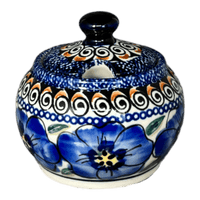 A picture of a Polish Pottery Small Bubble Sugar Bowl (Bloomin' Sky) | Y729-ART148 as shown at PolishPotteryOutlet.com/products/small-bubble-sugar-bowl-blue-bouquet-in-mosaic-y729-art148