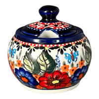 A picture of a Polish Pottery Zaklady Small Bubble Sugar Bowl (Butterfly Bouquet) | Y729-ART149 as shown at PolishPotteryOutlet.com/products/small-bubble-sugar-bowl-butterfly-bouquet-y729-art149