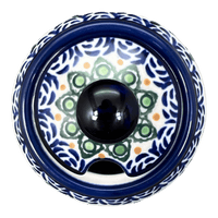 A picture of a Polish Pottery Small Bubble Sugar Bowl (Blue Tulips) | Y729-ART160 as shown at PolishPotteryOutlet.com/products/small-bubble-sugar-bowl-blue-tulips-y729-art160