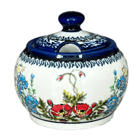 A picture of a Polish Pottery Zaklady Small Bubble Sugar Bowl (Floral Crescent) | Y729-ART237 as shown at PolishPotteryOutlet.com/products/small-bubble-sugar-bowl-floral-crescent-y729-art237
