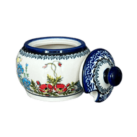 A picture of a Polish Pottery Zaklady Small Bubble Sugar Bowl (Floral Crescent) | Y729-ART237 as shown at PolishPotteryOutlet.com/products/small-bubble-sugar-bowl-floral-crescent-y729-art237