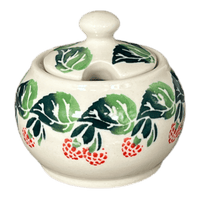 A picture of a Polish Pottery Zaklady Small Bubble Sugar Bowl (Raspberry Delight) | Y729-D1170 as shown at PolishPotteryOutlet.com/products/small-bubble-sugar-bowl-raspberry-delight-y729-d1170