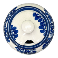 A picture of a Polish Pottery Small Bubble Sugar Bowl (Blue Floral Vines) | Y729-D1210A as shown at PolishPotteryOutlet.com/products/small-bubble-sugar-bowl-blue-floral-vines-y729-d1210a
