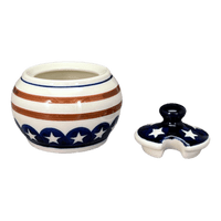 A picture of a Polish Pottery Small Bubble Sugar Bowl (Stars & Stripes) | Y729-D81 as shown at PolishPotteryOutlet.com/products/small-bubble-sugar-bowl-stars-stripes-y729-d81