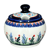 A picture of a Polish Pottery Zaklady Small Bubble Sugar Bowl (Lilac Garden) | Y729-DU155 as shown at PolishPotteryOutlet.com/products/small-bubble-sugar-bowl-du155-y729-du155