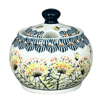 A picture of a Polish Pottery Zaklady Small Bubble Sugar Bowl (Dandelions) | Y729-DU201 as shown at PolishPotteryOutlet.com/products/small-bubble-sugar-bowl-dandelions-y729-du201