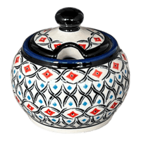 A picture of a Polish Pottery Zaklady Small Bubble Sugar Bowl (Beaded Turquoise) | Y729-DU203 as shown at PolishPotteryOutlet.com/products/small-bubble-sugar-bowl-beaded-turquoise-y729-du203