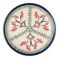 A picture of a Polish Pottery Zaklady 7.75" Dessert Plate (Scarlet Stitch) | Y814-A1158A as shown at PolishPotteryOutlet.com/products/zaklady-dessert-plate-scarlet-stitch-y814-a1158a