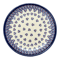 A picture of a Polish Pottery Zaklady 7.75" Dessert Plate (Falling Blue Daisies) | Y814-A882A as shown at PolishPotteryOutlet.com/products/7-75-round-dessert-plate-falling-blue-daisies-y814-a882a