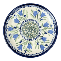 A picture of a Polish Pottery Zaklady 7.75" Dessert Plate (Blue Tulips) | Y814-ART160 as shown at PolishPotteryOutlet.com/products/zaklady-dessert-plate-blue-tulips-y814-art160