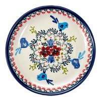 A picture of a Polish Pottery Zaklady 7.75" Dessert Plate (Circling Bluebirds) | Y814-ART214 as shown at PolishPotteryOutlet.com/products/zaklady-dessert-plate-circling-bluebirds-y814-art214
