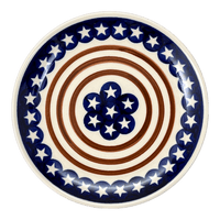 A picture of a Polish Pottery Zaklady 7.75" Dessert Plate (Stars & Stripes) | Y814-D81 as shown at PolishPotteryOutlet.com/products/zaklady-dessert-plate-stars-stripes-y814-d81