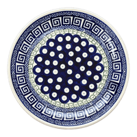 A picture of a Polish Pottery Zaklady 7.75" Dessert Plate (Grecian Dot) | Y814-D923 as shown at PolishPotteryOutlet.com/products/7-75-round-dessert-plate-geometric-peacock-y814-d923