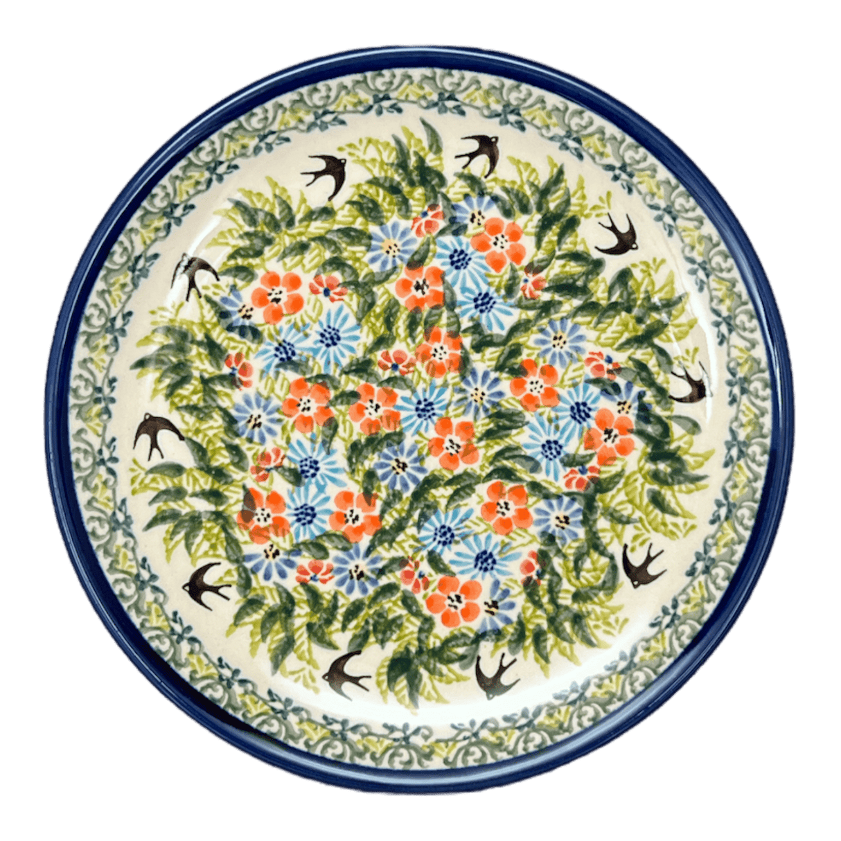 Plate, Round, Dessert, 7.75" in "Floral Swallows" by Zaklady | Y814-DU182