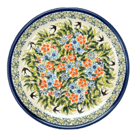 A picture of a Polish Pottery Zaklady 7.75" Round Dessert Plate (Floral Swallows) | Y814-DU182 as shown at PolishPotteryOutlet.com/products/7-75-round-dessert-plate-floral-swallows-y814-du182