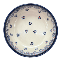 A picture of a Polish Pottery 6" Round Magnolia Bowl (Falling Blue Daisies) | Y833A-A882A as shown at PolishPotteryOutlet.com/products/6-25-round-magnolia-bowl-falling-blue-daisies-y833a-a882a