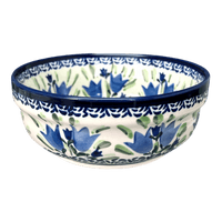 A picture of a Polish Pottery 6" Magnolia Bowl (Blue Tulips) | Y833A-ART160 as shown at PolishPotteryOutlet.com/products/6-25-magnolia-bowl-blue-tulips-y833a-art160