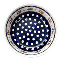 A picture of a Polish Pottery Bowl, Round, Magnolia, 6" in "Persimmon Dot" by Zaklady | Y833A-D479 as shown at PolishPotteryOutlet.com/products/6-25-magnolia-bowl-peacock-peaches-cream-y833a-d479